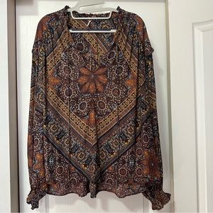 Free people pattern long sleeve blouse size M
